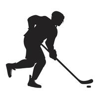 Silhouette of a hockey player with stick and puck vector