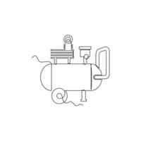 one line art Air Compressor illustration. line art, one continuous line, simple, hand drawn and sketch style. for icons, symbols, signs or logos vector