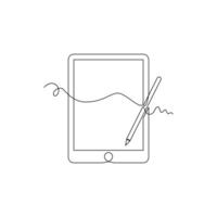 one line art Tablet illustration. line art, one continuous line, simple, hand drawn and sketch style. for icons, symbols, signs or logos vector