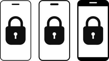 mobile security icon. Lock icons on phone screen. Password protected icons vector