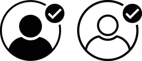 Profile avatar with checkmark icons. checked user account approved profile. User accept icon symbol vector