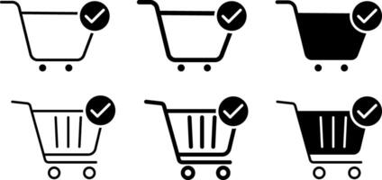 shopping cart icon with check mark. Full and empty symbol. shop and sale. Web store shop icons. clip art trolly design vector