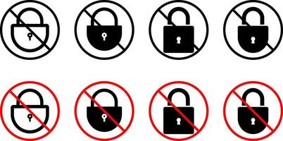 no locked icon set. Password protected. warming sign. Security shield symbols vector