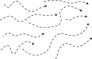 Curved dotted arrow icon set. Long dashed hand drawn squiggle. drawn squiggle. Arrow icons collection vector