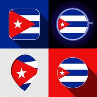 Set of modern icons with the national flag of Cuba. vector