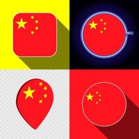 Set of modern icons with the national flag of China. vector