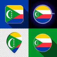 Set of modern icons with the national flag of Comoros. vector