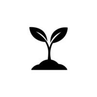 Simple plant sprout icon with two leaves and soil vector