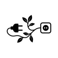 Leafy electric cord icon with plug and socket vector