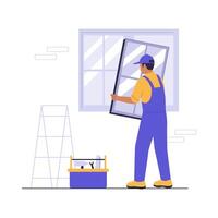 Illustration of a Home Repairman Installing a Window vector