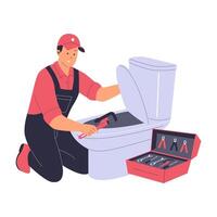 Plumber Fixing Toilet with Tools Illustration vector