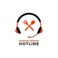 Hotline support service with headphones. Call center, hotline concept of client network for food and restaurant. Support service icon. vector