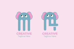 Letter M elephant logo design icon. Mammoth M initial letter design template. vector