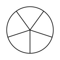 Circle divided in 5 segments. Pizza, pie round shape cut in five equal slices. Outline style. Minimalist black line chart. vector