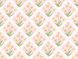 watercolor block print yellow tulip flower on pink seamless pattern background vector