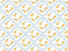 watercolor yellow cosmos flower block seamless pattern background vector