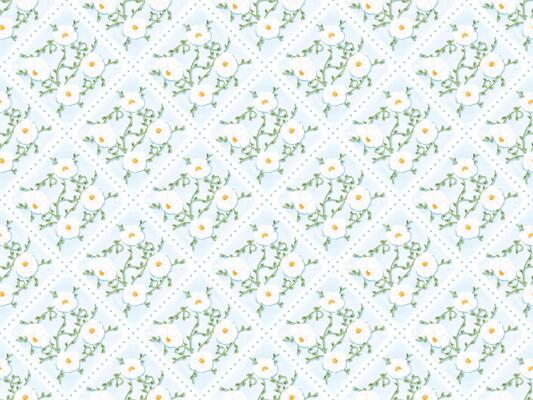 watercolor cute pastel white flower on blue background block print seamless pattern