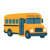 Bright yellow school bus in cartoon style, front view. Cute flat illustration. vector