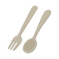 Simple cartoon fork and spoon set for cooking and serving food, isolated, flat style. vector