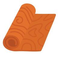 Flat cartoon yoga mat with decorative swirl pattern. Rolled fitness surface for stretching, balance and training. vector
