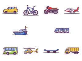 Set of Transportation Cartoon Isolated on a white background. vector