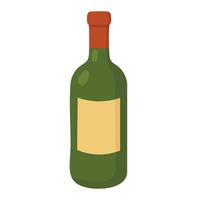 Cartoon illustration of a green wine bottle with a red cork isolated on white background. vector