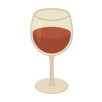 Cartoon illustration of a wine glass filled with red wine isolated on white background. vector