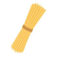 Cartoon bundle of spaghetti tied with string, isolated, flat food style illustration. vector