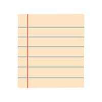 Flat cartoon of a lined notebook sheet. School stationery element for notes or writing. vector