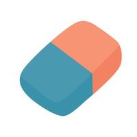 Simple cartoon eraser in blue and orange colors, flat style. School stationery item for drawing and writing, isolated on white background. vector