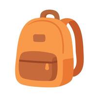 Bright orange school backpack with front pocket and soft rounded shape. Simple flat cartoon-style illustration. vector