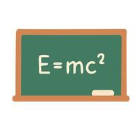 Green chalkboard with famous physics formula written in cartoon flat style. illustration. vector