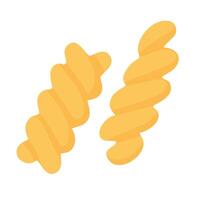 Cartoon fusilli pasta spirals isolated on white background, flat food style illustration. vector