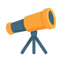 cartoon telescope with yellow tube and tripod stand in flat style. vector