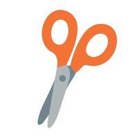 Bright cartoon scissors with orange handle. illustration in flat style, isolated on white background. vector