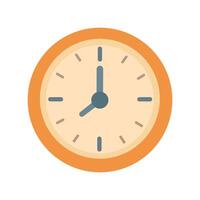 cartoon wall clock with orange frame and simple face in flat style. vector