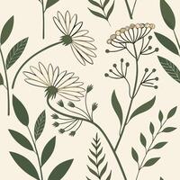Seamless dried botanical pattern real pressed flowers organic texture design vector