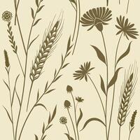 Floral Seamless Pattern Combining Wildflowers Hand-Drawn Botanical Illustration Nature Inspired Design Background vector