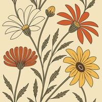 Seamless Retro Floral Pattern with Bold 70s Style Blooms vector