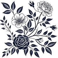 Classic Monochrome Floral Layout for Fabric and Surface Print vector