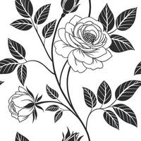 High Resolution Seamless Pattern with Monochrome Flowers vector