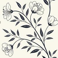 Seamless Wall Pattern with Line Floral and Leafy Elements vector