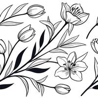 Seamless Floral Pattern Hand Drawn in Pen and Ink Style Featuring Vintage Botanical Line Work Ideal for Textiles and Wall Art vector