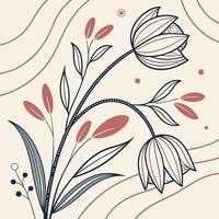 Minimal Boho Pattern with Line Flowers and Shapes vector