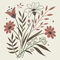 Hand-Drawn Scattered Wildflower Bouquet Pattern Botanical Illustration Nature-Inspired Design Decorative Background Floral Art Digital Texture vector