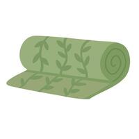 Flat cartoon yoga mat with green leaf pattern. Soft surface for exercise, meditation and stretching routines. vector