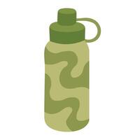 Flat cartoon green water bottle with curved pattern. Reusable drink container for yoga, gym and daily hydration. vector