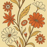 Groovy Daisy Flower Print in Mustard and Olive Palette vector