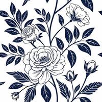 Seamless Botanical Pattern in Elegant Black and White Style vector