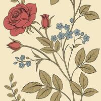 Seamless Victorian Floral Pattern with Peonies Pansies and Carnations in Soft Tones vector